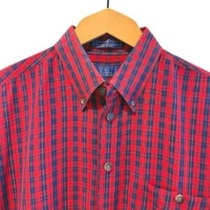 Enro Chatham Cloth Vintage Long Sleeve Button Front Red Blue‎ Plaid Shirt Large